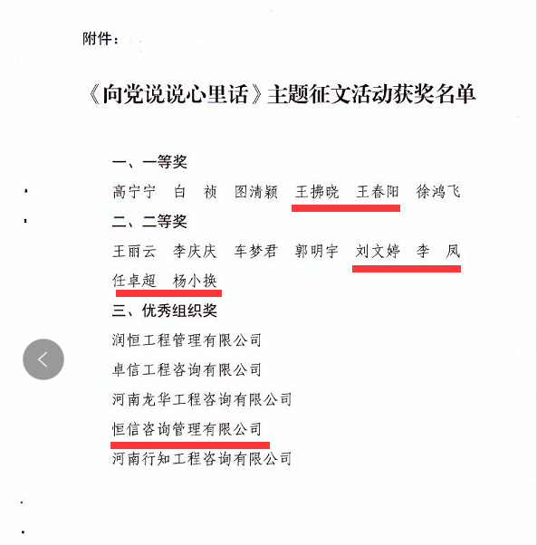 關(guān)于表彰河南省工程造價(jià)行業(yè)《向黨說(shuō)說(shuō)心里話》主題征文活動(dòng)獲獎(jiǎng)單位和個(gè)人的通知